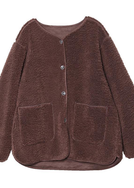 fine coat jacket chocolate o neck Button Wool jackets - SooLinen