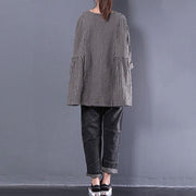 fine cotton blended blouses oversized Casual Round Neck Long Sleeve Spring Lattice Shirt