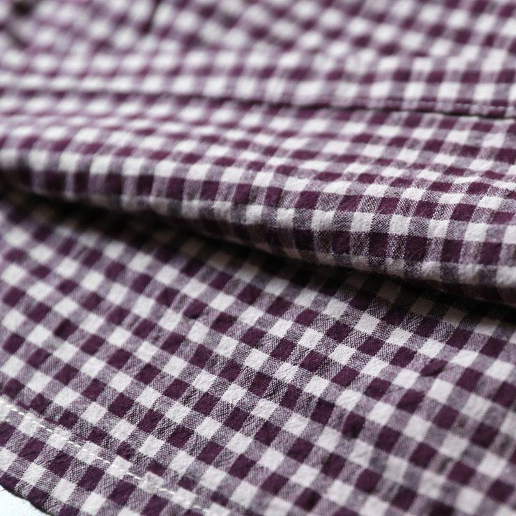Blusen aus feinem Baumwollgemisch, übergroßes, lässiges Rundhals-Langarm-Frühlingsgitterhemd