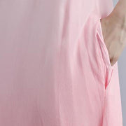 fine cotton dresses trendy plus size Fake Two-piece Pockets Retro Pink Summer Dress