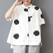 fine cotton summer top oversized Stand Collar Short Sleeve Loose Cotton White Shirt