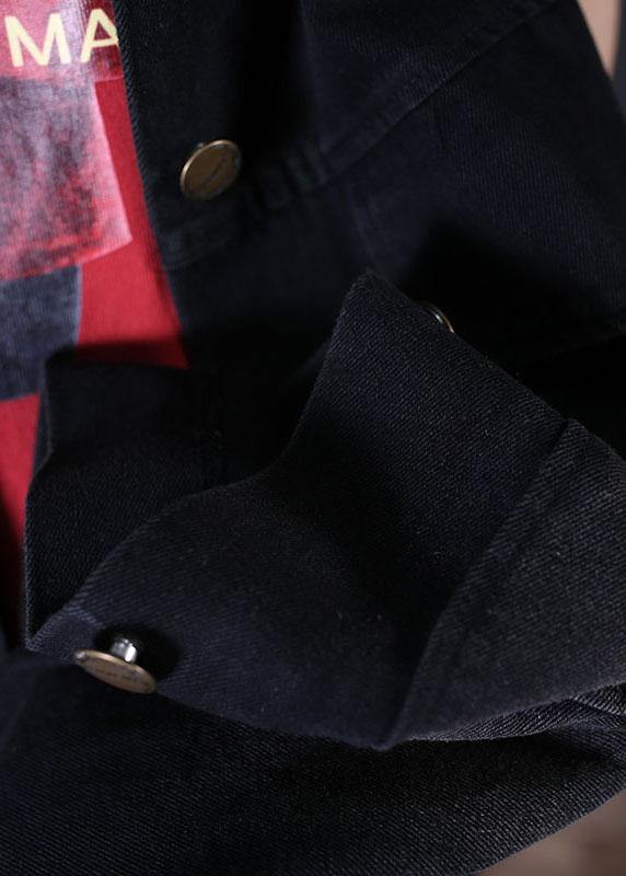 fine fall denim black lapel Large pockets overcoat - SooLinen