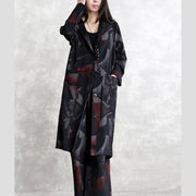 feiner Blumenmantel übergroße zweiteilige Kapuzentaschen Mantel Damen Langarm lange Mäntel elastische Taillenhose