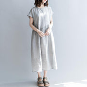fine gray natural linen dress oversize o neck patchwork linen maxi dress 2018 short sleeve baggy dresses