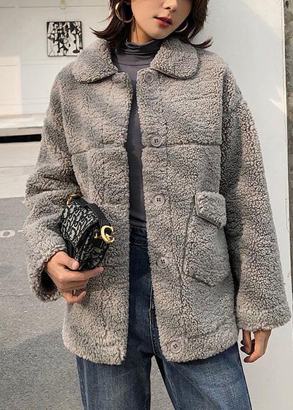 fine gray woolen overcoat plus size clothing Winter coat lapel collar winter outwear - SooLinen