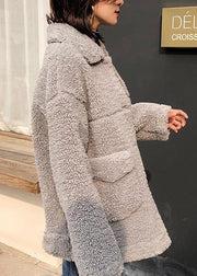 fine gray woolen overcoat plus size clothing Winter coat lapel collar winter outwear - SooLinen