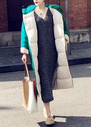 fine green patchwork warm winter coat plus size hooded two ways to wear fine overcoat - SooLinen