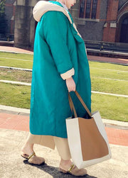 fine green patchwork warm winter coat plus size hooded two ways to wear fine overcoat - SooLinen