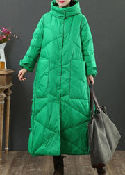 fine green warm winter coat oversize down jacket hooded Button Down women Jackets - SooLinen