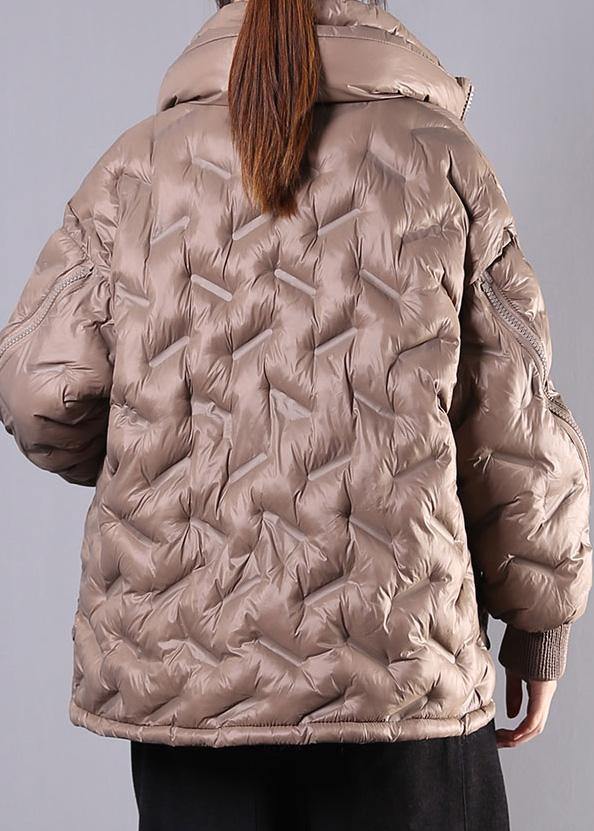 fine khaki coat oversized Jackets & Coats stand collar zippered outwear - SooLinen