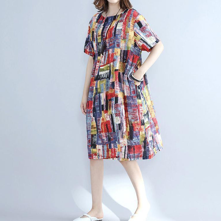 Feine mehrfarbige Kleider aus reiner Baumwolle Übergroßes Hemdkleid Fein sitzende Baumwollkleider mit O-Ausschnitt