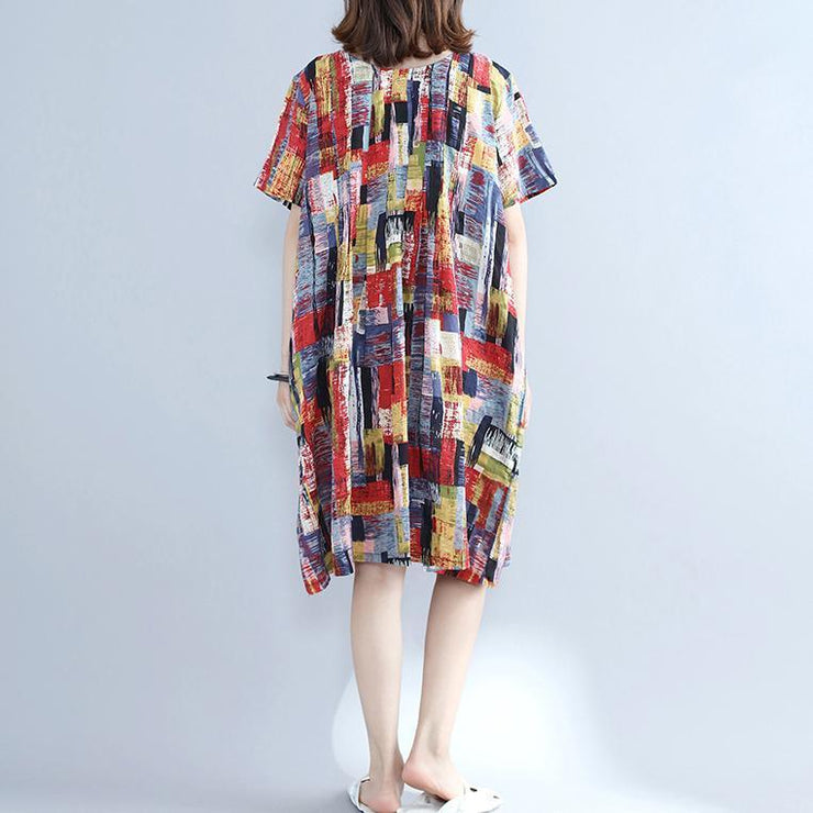 Feine mehrfarbige Kleider aus reiner Baumwolle Übergroßes Hemdkleid Fein sitzende Baumwollkleider mit O-Ausschnitt
