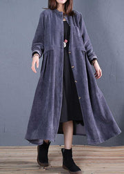 fine navy coats plus size fall o neck pockets long coat - SooLinen