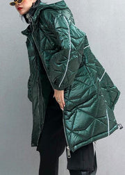 fine oversize winter jacket green hooded zippered Parkas for women - SooLinen
