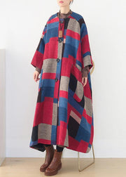 oversized maxi coat winter cashmere Coatred plaid fashion woolen outwear - SooLinen