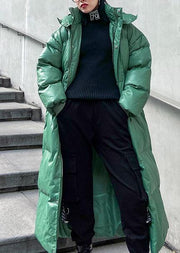 plus size clothing down jacket outwear green hooded zippered winter outwear - SooLinen