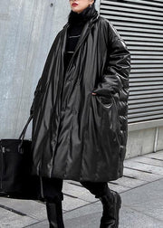 plus size clothing snow jackets Notched coats black double breast duck down coat - SooLinen