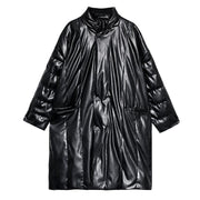 plus size clothing snow jackets Notched coats black double breast duck down coat - SooLinen
