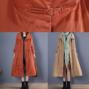 fine plus size long coats fall outwear khaki side open Coats - SooLinen