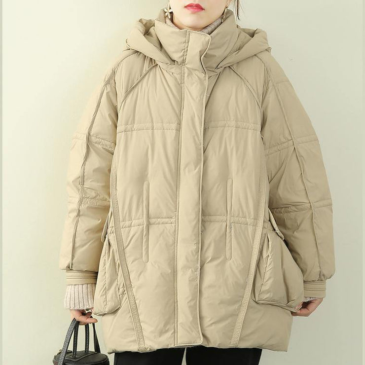 plus size snow jackets coats khaki hooded patchwork warm coat - SooLinen