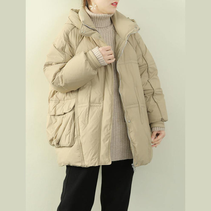 plus size snow jackets coats khaki hooded patchwork warm coat - SooLinen