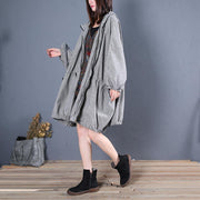 fine plus size winter coat fall outwear gray plaid hooded coats - SooLinen