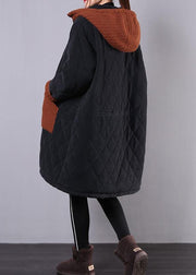 fine plus size winter coats black hooded zippered winter parkas - SooLinen