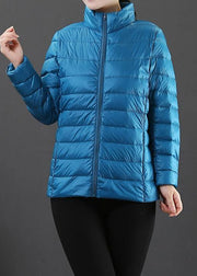 fine plus size winter jacket overcoat light blue stand collar zippered duck down coat - SooLinen