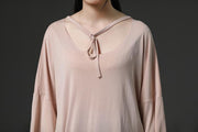 fine pure cotton blended tops plus size Light Pink Casual Summer Women Pullover Shirt