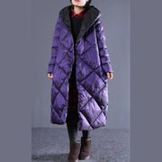 fine purple winter oversize hooded Parka Luxury pockets zippered cotton overcoat