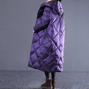 Feiner lila Winter-Oversize-Kapuzenparka Luxus-Taschen-Baumwollmantel mit Reißverschluss