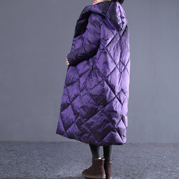 Feiner lila Winter-Oversize-Kapuzenparka Luxus-Taschen-Baumwollmantel mit Reißverschluss