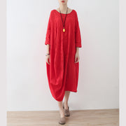 fine red cotton dress oversized asymmetrical traveling clothing casual spring caftans