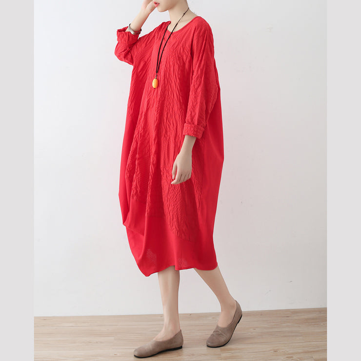 feines rotes Baumwollkleid übergroße asymmetrische Reisekleidung lässige Frühlingskaftane