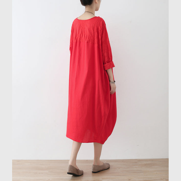 fine red cotton dress oversized asymmetrical traveling clothing casual spring caftans