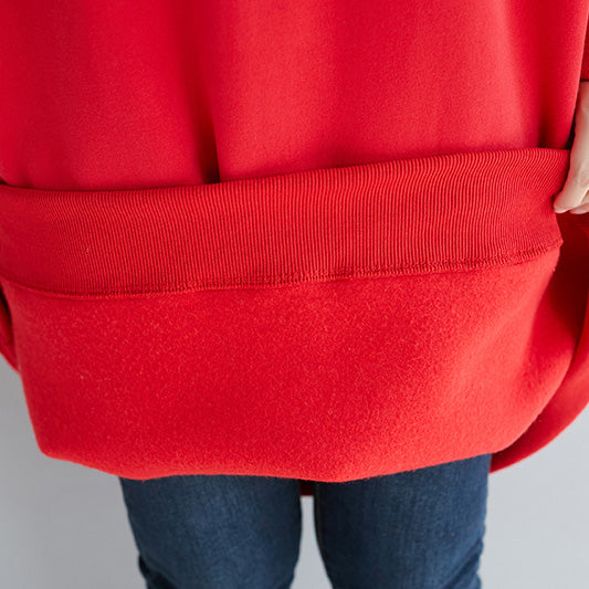 feines rotes Baumwoll-Frühlingskleid Locker sitzende Baumwoll-Kaftane Alphabet druckt Baumwollkleidung O-Neck-Kleider