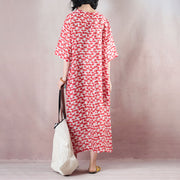 feine rote leinenkleider übergroße leinenkleider mit o-hals-print vintage halbarm baggy kleider