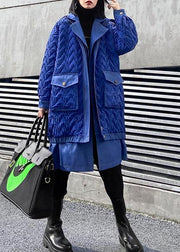trendy plus size Coats winter outwear blue lapel zippered Parkas for women - SooLinen