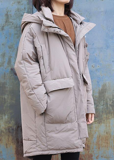 fine trendy plus size Jackets & Coats winter outwear khaki hooded winter outwear - SooLinen