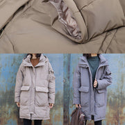 fine trendy plus size Jackets & Coats winter outwear khaki hooded winter outwear - SooLinen