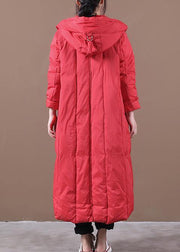 trendy plus size snow jackets winter outwear red hooded Large pockets goose Down coat - SooLinen