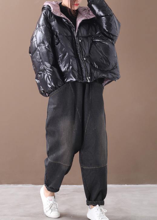 fine trendy plus size snow winter coats black hooded thick winter coats - SooLinen