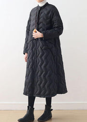 fine trendy plus size womens parka high neckJackets black whiteWear on both sideswarm winter coat - SooLinen