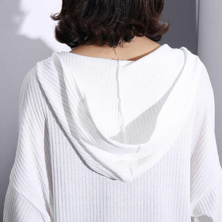 feines weißes T-Shirt aus Baumwollmischung in Midi-Länge in Übergröße Baggy-Reisekleidung mit Kapuze Lässige Langarm-Tops aus Baumwollmischung mit asymmetrischem Design