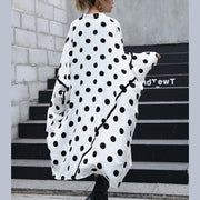 fine white cotton dotted prints thin cardigans oversized linen batwing sleeve trench coat stand collar coats
