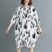 feines weißes bedrucktes Kleid aus natürlichem Baumwollleinen übergroßes Maxikleid feine Halbarm-O-Hals-Stand-Baumwollkleidung