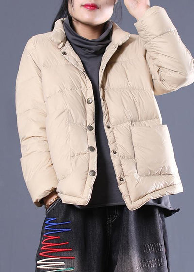 fine women parka overcoat beige stand collar warm winter coat - SooLinen