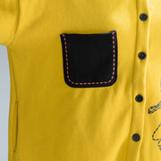 Feine gelbe Baumwolloberteile, trendiges Plus-Size-Baumwoll-O-Neck-Print-Button-Down-T-Shirt