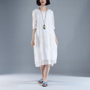 trendy maxi dresses bohemian style Flower Summer Fake Two-piece Retro White Dress