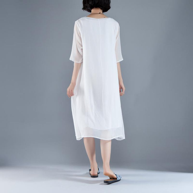trendy maxi dresses bohemian style Flower Summer Fake Two-piece Retro White Dress